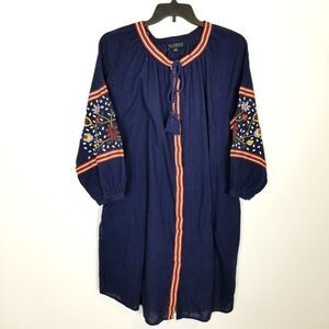 Eloquii Dress Size 20 Blue Boho Floral Plus Embroidered Tassel Baloon Sleeve